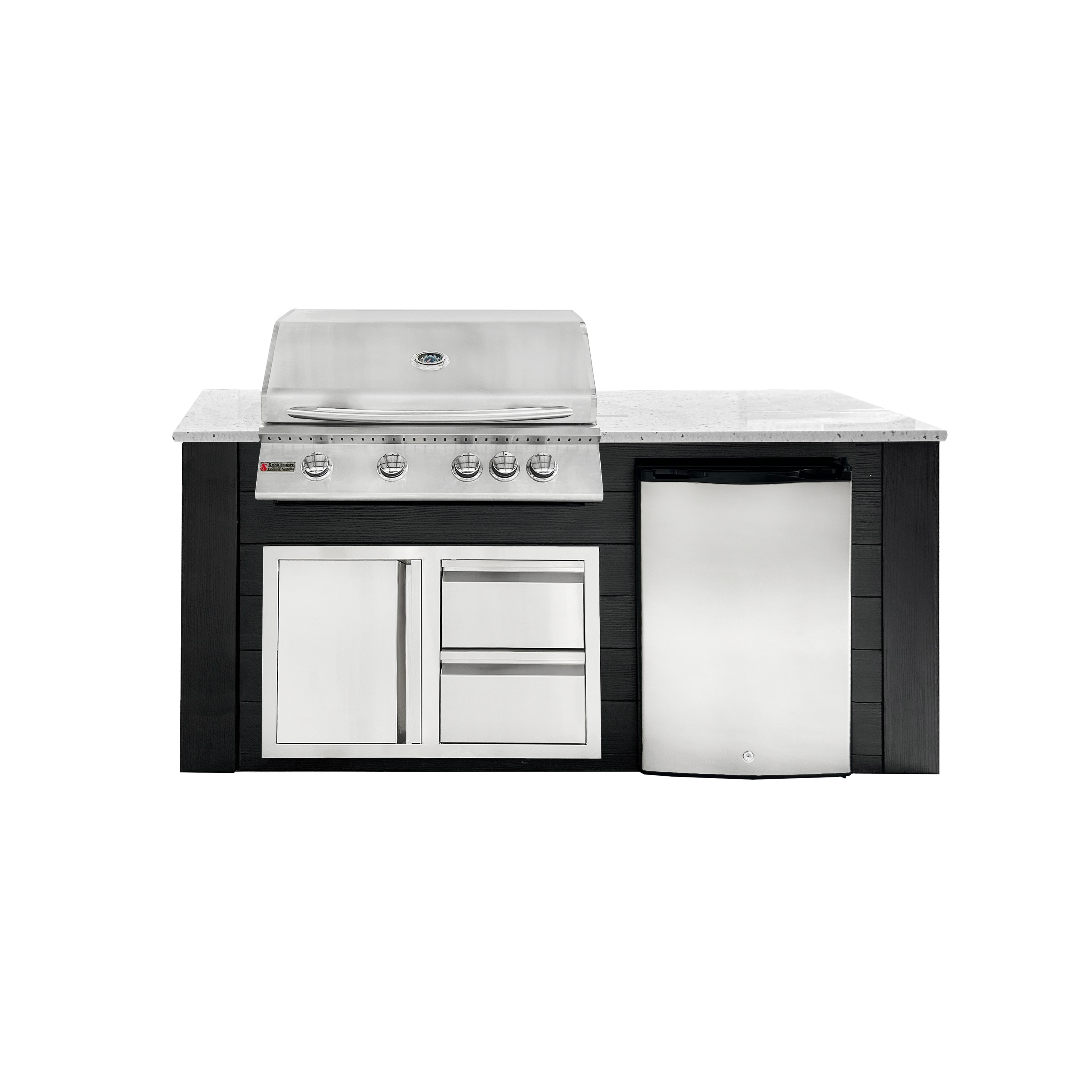 Image of 6ft Outdoor Kitchen - Black Cabinet w/ White Granite Countertop